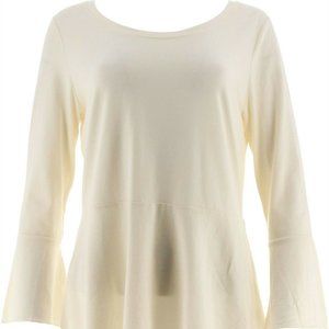 WOMEN'S SIZE M Knit Scoop Neck Bell Slv Peplum Top